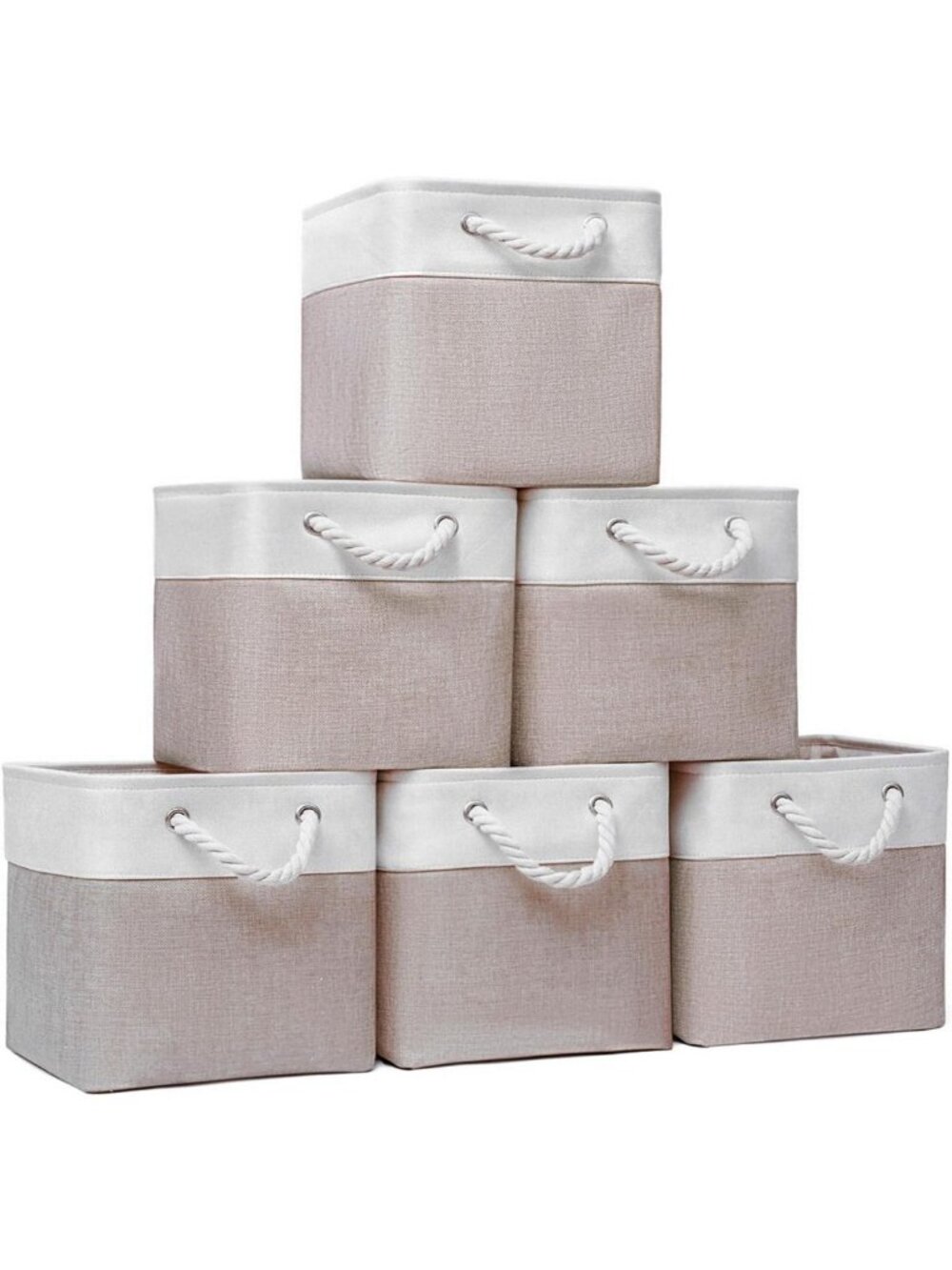 Collapsible Fabric Storage Cubes 13x13 - White Beige Bins, Foldable Organizer 6